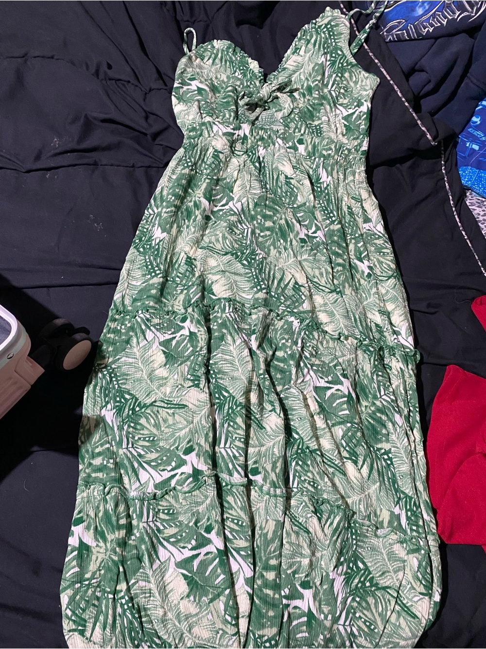 Green Leaf-Print Sundress - Women's Summer Dress